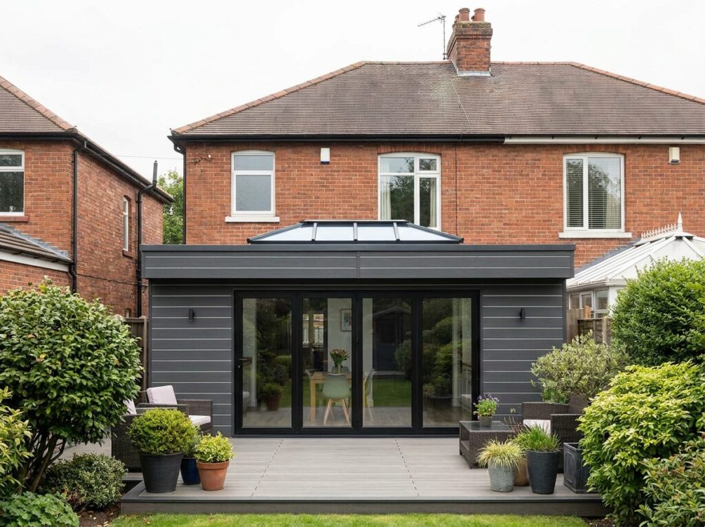 Rear extension finished in grey composite cladding