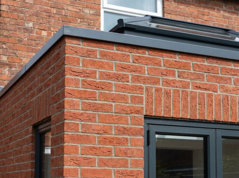 Close-up of extension brickwork matched to the existing house