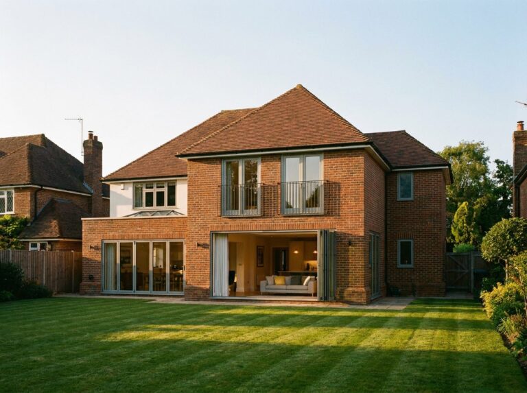 Two-storey brick rear extension with Juliet balconies and bi-fold doors